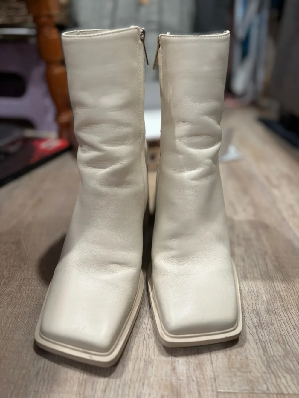 Circus by Sam Edelman Cream Square-Toe Block Heel Ankle Boots - Picture 2 of 5
